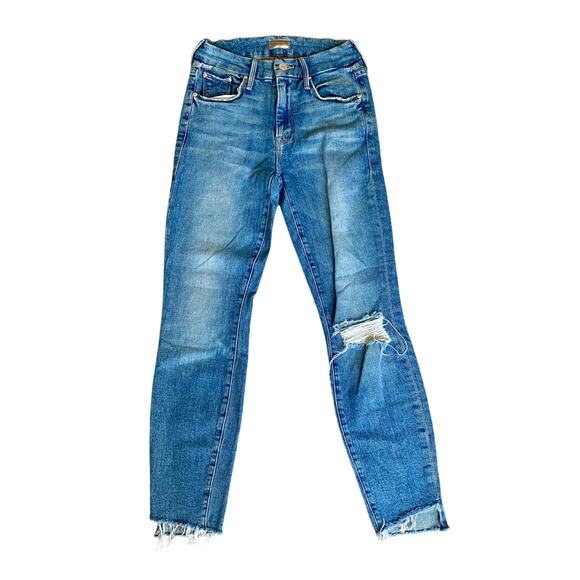 MOTHER Denim - Mother Cotton Blend Looker Step Distressed Casual Prep Minimal Ankle Fray Jeans